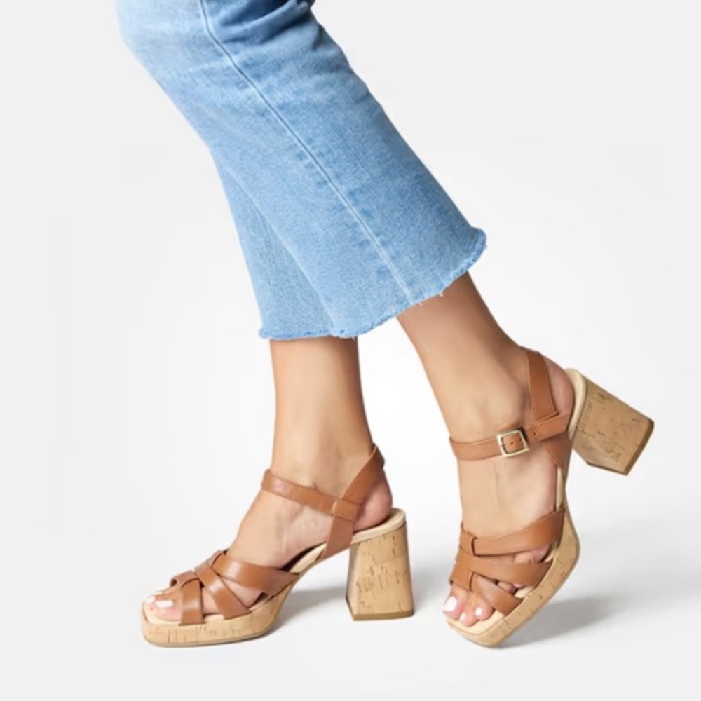 Paul Green SUPER SOFT Tina Sandals  Leather Cork Heel NEW $429